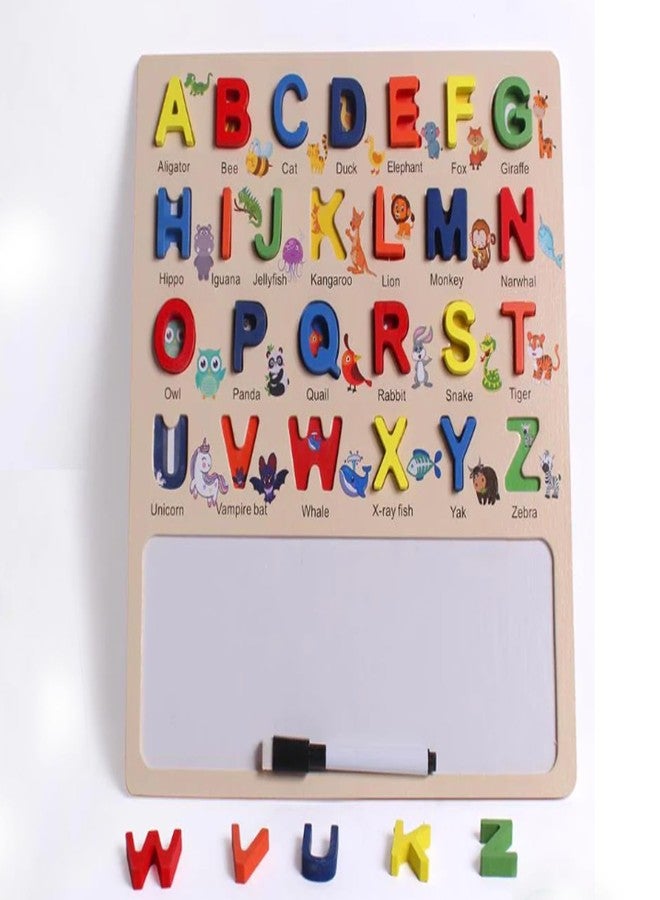 DIVHUK 3D Puzzles Alphabets Toys for Kids & Toddlers Educational Searching Tool Developing Mind Gaming Skill Abilities Wooden Large Capital with White Surface Drawing Board (ABCD) - Image 4